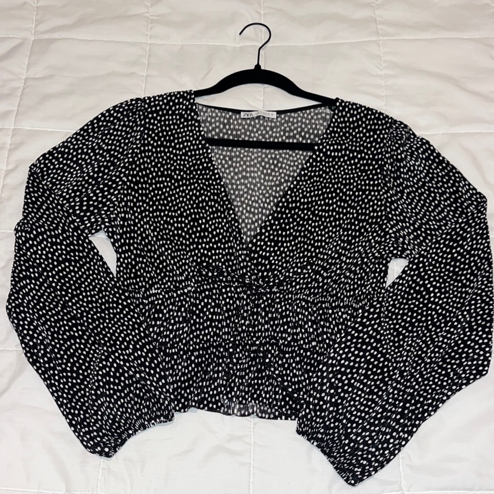 Zara Black and White Polka Dot Blouse
